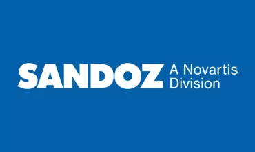Sandoz Logo White on Blue