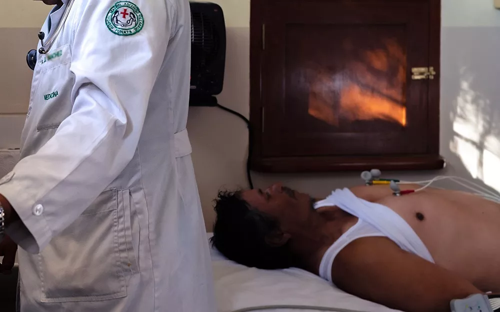Felix gets an electrocardiogram in Bolivia.