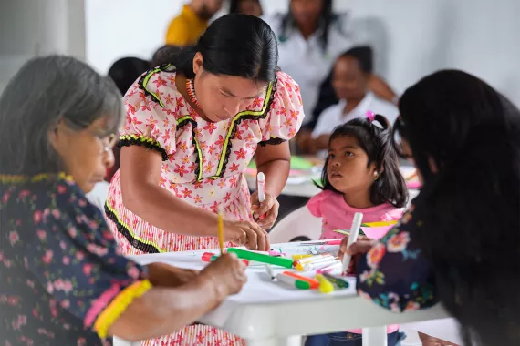 Group of women from an indigenous community at a health workshop near Santa Cecilia, Colombia