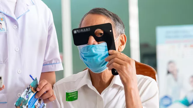 Patient getting eyes tested